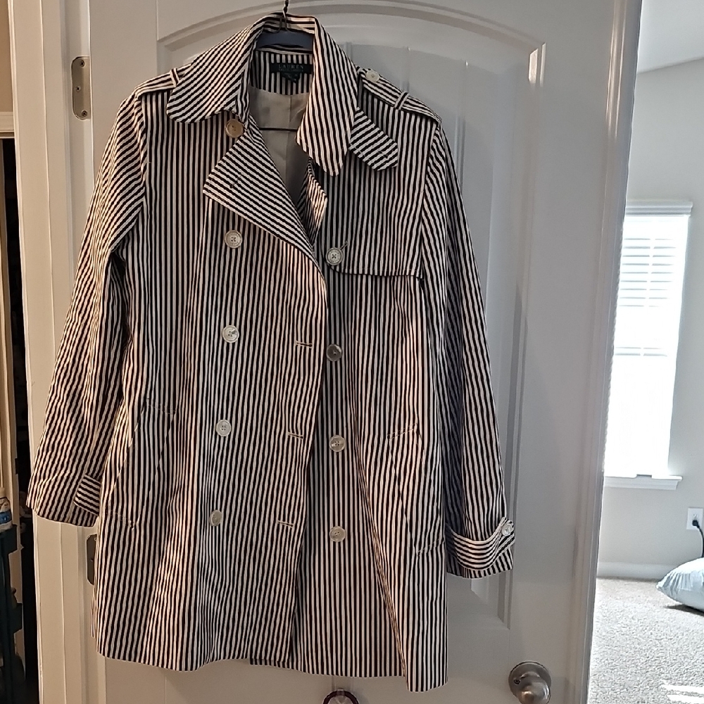 Striped Double-Breasted Trench Coat - Black & White